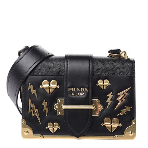 PRADA City Calf Cahier Astrology Pouch Black .